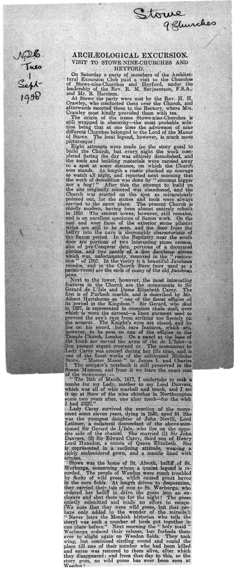 Archaeological Excursion to Stowe Nine Churches - 1908